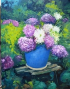 Strauß in blauer Vase, Öl auf Leinwand